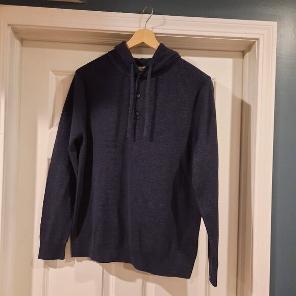 Hawker Rye Hoodie Sweater Mens Large Navy Henley Waffle Knit‎ Thermal Preppy - Picture 1 of 8